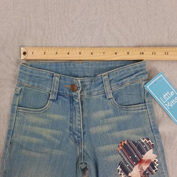 Little Mass Girls Outfit 4 White Graphic Top & Blue Patchwork Flare Jeans Y2K - Picture 15 of 16